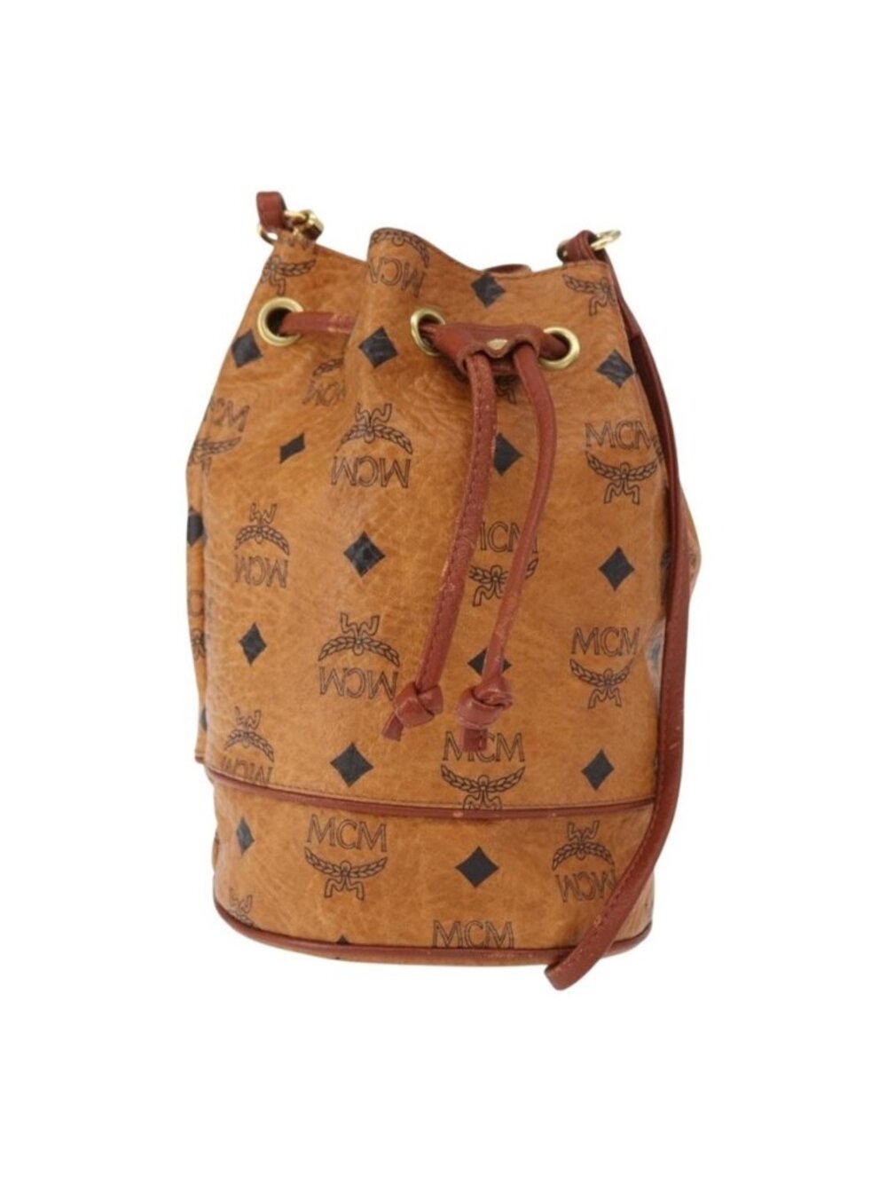 Authentic MCM Logogram Vicetos Shoulder Bag PVC Leather Brown Gold